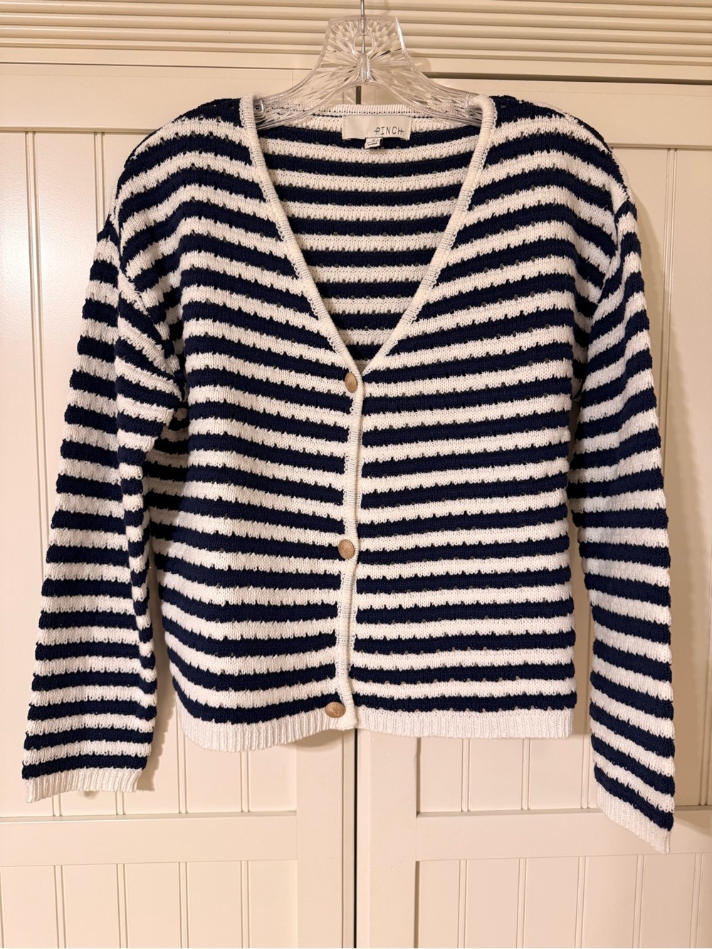 Pinch Navy and White Striped V-Neck Button Cardigan Sweater size Small